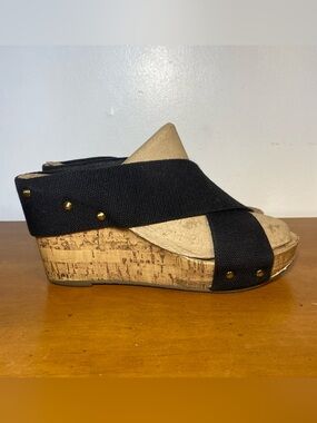 ESPRIT Women’s 7 Oceane Sandals Black Cross Straps Platform Cork Heel Studs